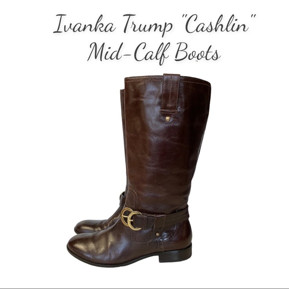 Brown Ivanka Trump "Cashlin" Mid-Calf Leather Boots - Picture 1 of 15